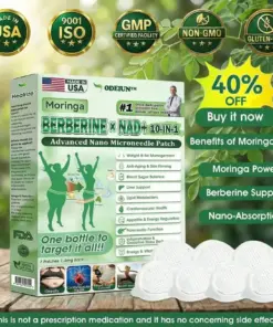 ODEIUN™ Moringa Berberine NAD 𝟏𝟎-𝐢𝐧-𝟏 𝐀𝐝𝐯𝐚𝐧𝐜𝐞𝐝 𝐍𝐚𝐧𝐨 𝐌𝐢𝐜𝐫𝐨𝐧𝐞𝐞𝐝𝐥𝐞 𝐏𝐚𝐭𝐜𝐡 𝐎𝐧𝐜𝐞 𝐃𝐚𝐢𝐥𝐲, 𝐕𝐢𝐬𝐢𝐛𝐥𝐞 𝐑𝐞𝐬𝐮𝐥𝐭𝐬 𝐢𝐧 𝟕 𝐃𝐚𝐲𝐬